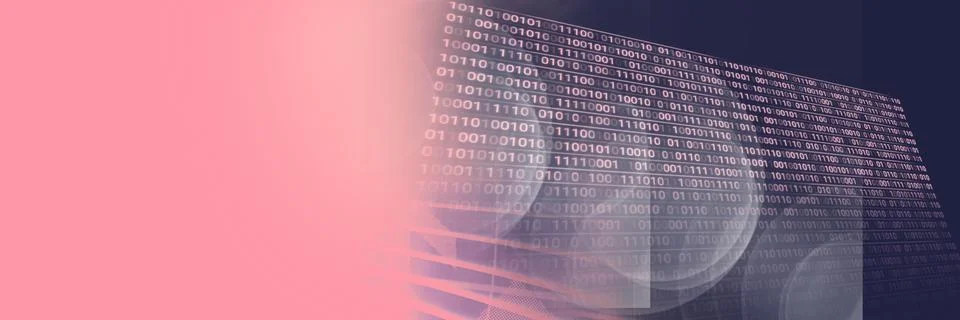 Computer code processing against a pink and gradient background, program coding Stock Illustration