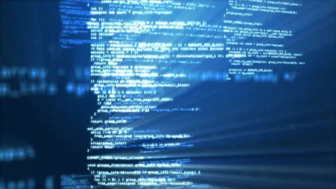 Computer code processing and data animation on blue background Stock Footage 304019377