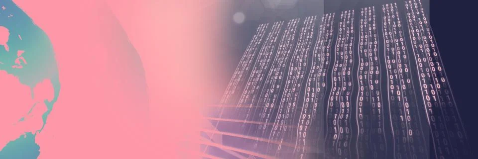 Computer code processing and planet earth against gradient background, program Stock Illustration