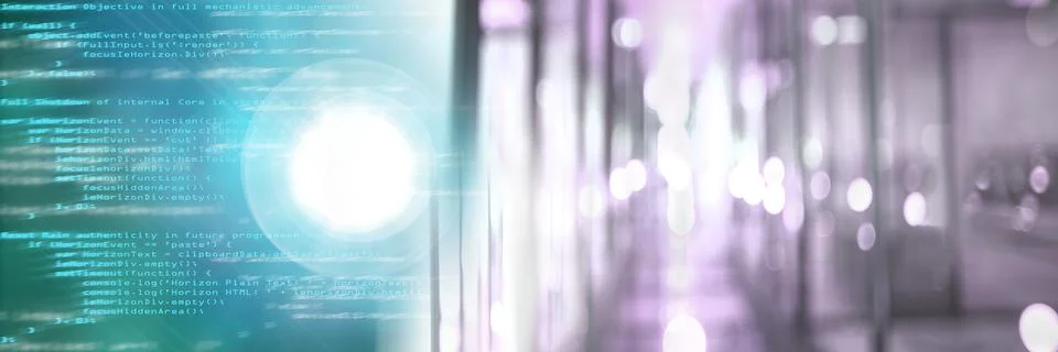 Computer code processing next to a corridor, program coding and technology Foto stock