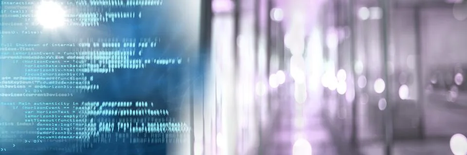 Computer code processing next to a corridor, program coding and technology Photos