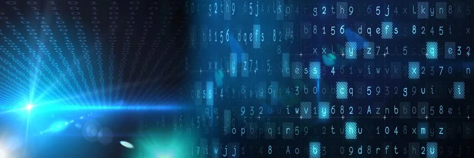 Computer code processing over blue background, technology, programming, and Stock Illustration