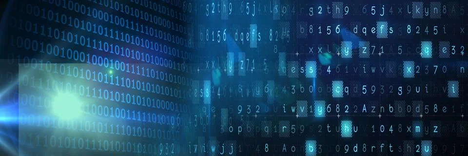 Computer code processing over blue background, technology, programming, and Stock Illustration