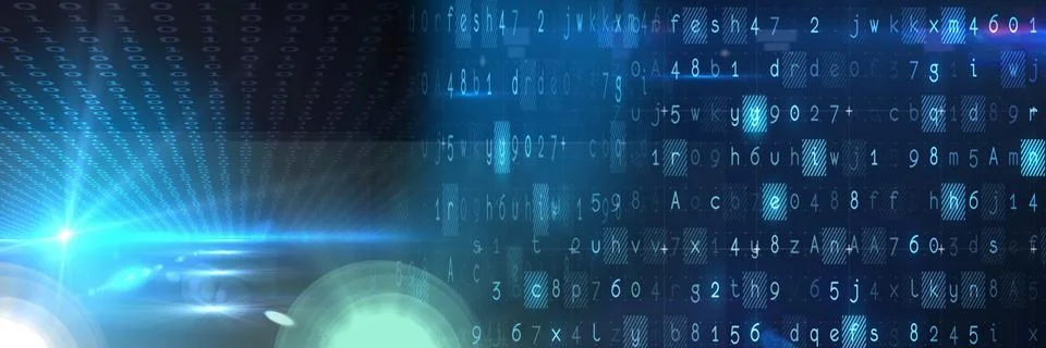 Computer code processing over blue background, technology, programming, and Stock Illustration