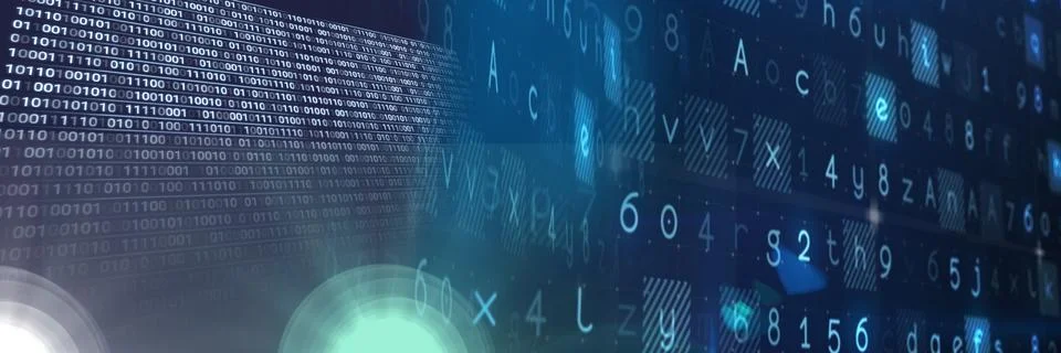 Computer code processing over blue background, technology, programming, and Stock Illustration