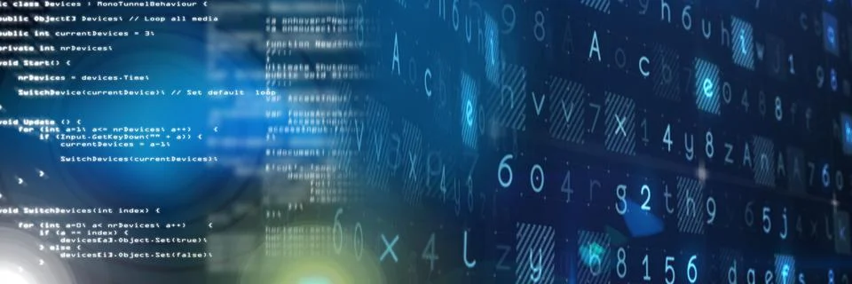 Computer code processing over blue background, technology, programming, and イラスト素材