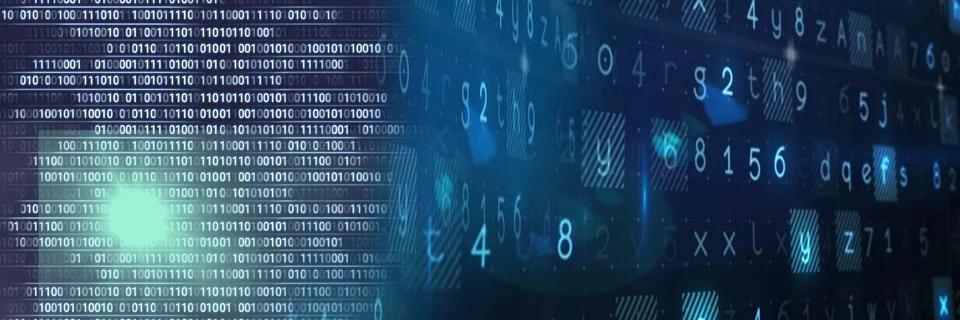 Computer code processing over blue background, technology, programming, and Illustrazione stock