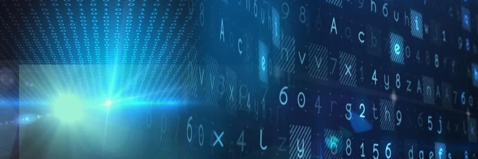 Computer code processing over blue background, technology, programming, and Stock Illustration