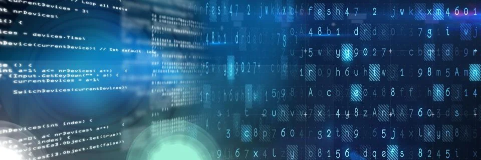 Computer code processing over blue background, technology, programming, and 스톡 일러스트