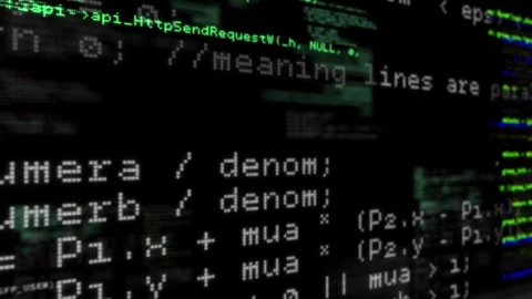Computer code programming with glitch effect noise on the screen. Text animation Stock Footage 269379971