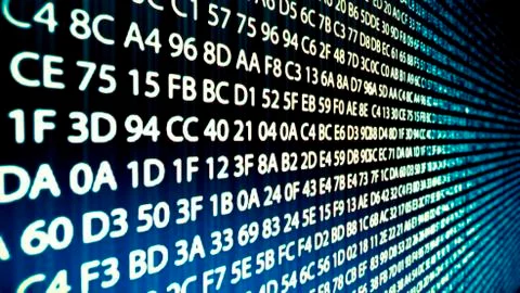 Computer code running in a cyber space. 3D rendering Stock Illustration