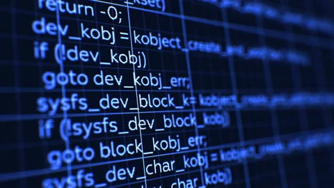 Computer Code Running on the Data Screen with DOF Blur. Blue Color Software Stock Footage 87556038