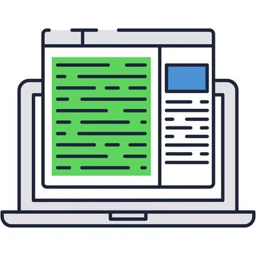 Computer with code on screen vector flat icon Stock Illustration