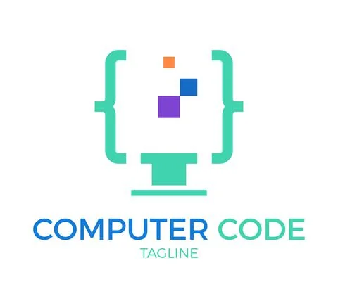 Computer code vector logo template design Stock-Illustration
