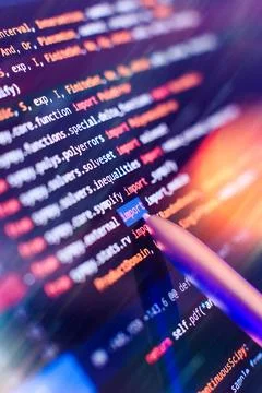 Computer code with virtual screen. Programming code technology. Foto stock