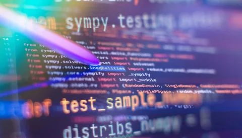 Computer code with virtual screen. Programming code technology. Foto stock