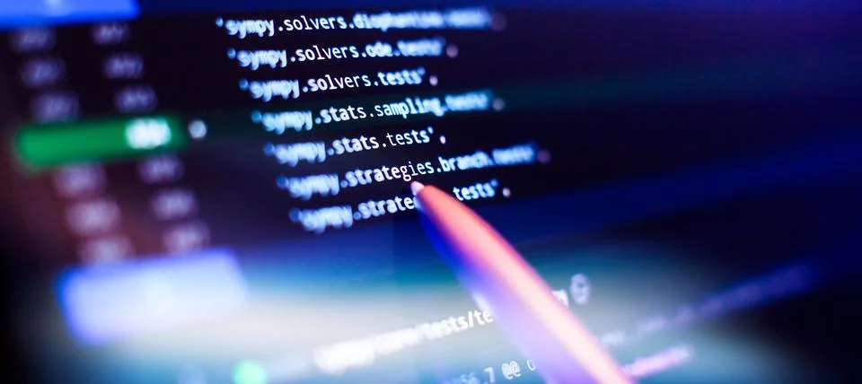 Computer code with virtual screen. Programming code technology. Stock-Fotos