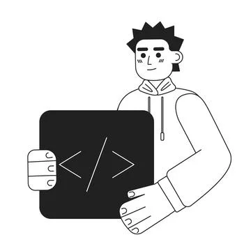 Computer coder job black and white concept vector spot illustration イラスト素材