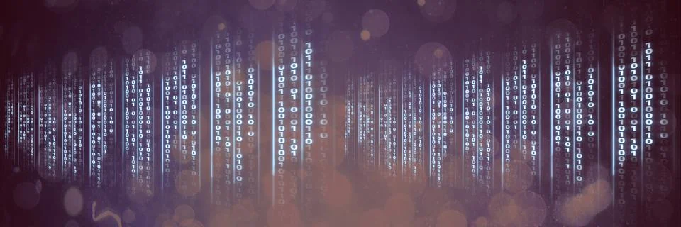 Computer codes processing over black flares background, technology and computer Stock Photos