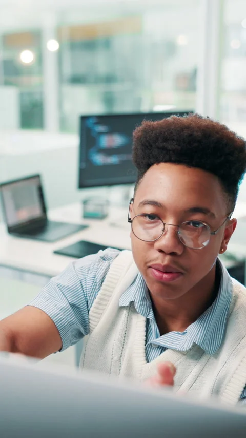 Computer, coding and business man talking in office for software development Stock Footage 306824896