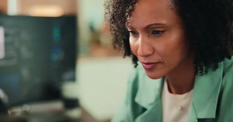 Computer, coding and business woman in office with research for website Stock Footage 330063250