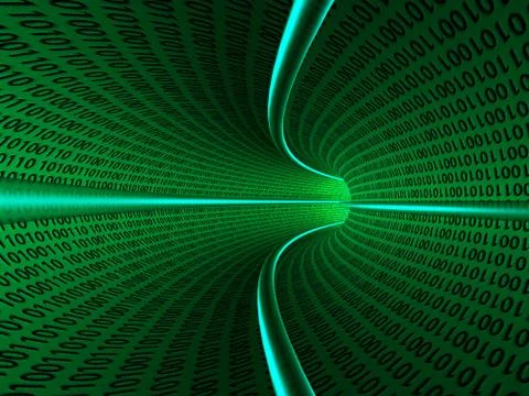 Computer coding, data transfer, binary code on green background Illustrazione stock