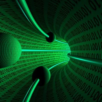 Computer coding, data transfer, binary code on green background Stock Illustration