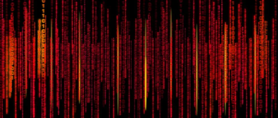 Computer coding with neon gradient, binary code illustration. Illustrazione stock