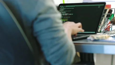 Computer coding, software programmer and laptop cloud computing research Stock Footage 225600291