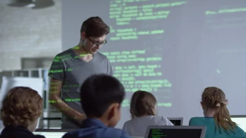 Computer Coding Teacher Stock Footage 86693680
