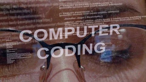 Computer coding text on background of female developer Stock Footage 106946686