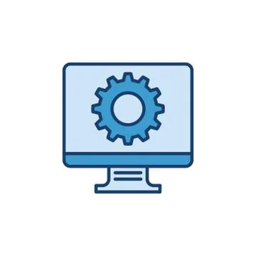 Computer with Cog Wheel icon - Settings vector symbol Stock Illustration