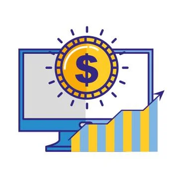 Computer coin dollar money statistics growth Illustrazione stock