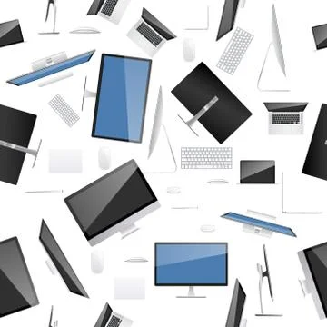 Computer collection on seamless pattern and texture background. Stock Illustration