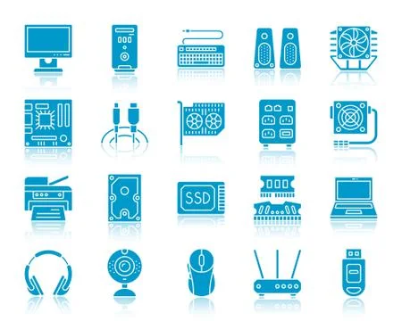 Computer color silhouette icons vector set Stock Illustration