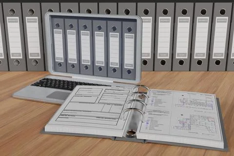 Computer Colored folders. Document filing   - 3D illustration. 스톡 일러스트