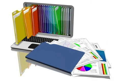 Computer Colored folders Documents 001 - 3D illustration Иллюстрация