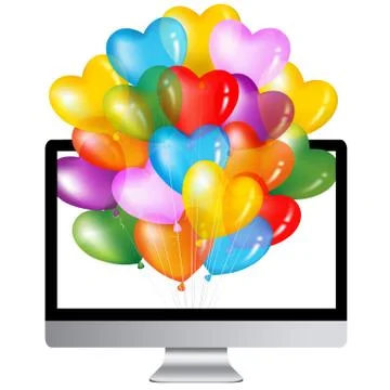 Computer with colorful balloons Stock Illustration