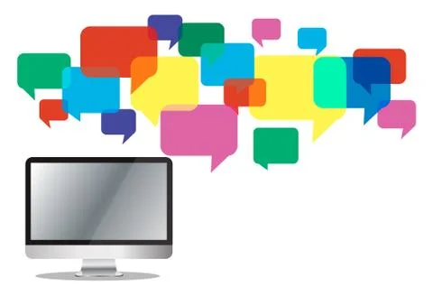 Computer with colorful chat box , message box communication background Stock Illustration