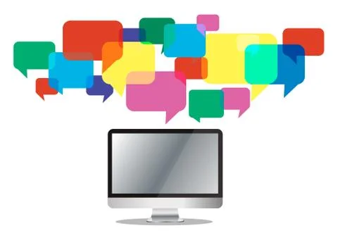 Computer with colorful chat box , message box communication background Stock Illustration