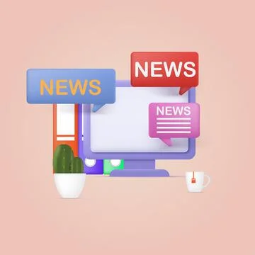 Computer with communication, news concept. Vector Stock Illustration