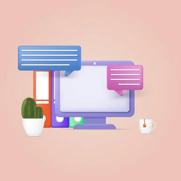 Computer with communication, speech bubbles concept. Vector Illustrazione stock
