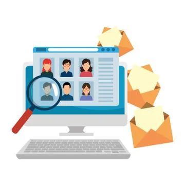 Computer with community envelopes 库存插图