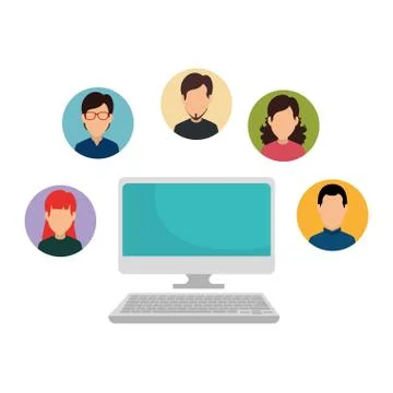 Computer with community people 스톡 일러스트