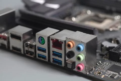 Computer component Backpanel USB Audio and Ethernet Connector USB 3,0, HDMI o Stock Photos