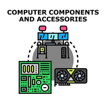 Computer components and accessories for digital technology 库存插图