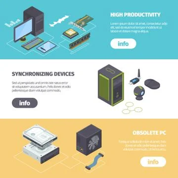 Computer components and gadgets isometric horizontal banner. Powerful RAM Stock-Illustration