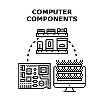 Computer components assembling and connecting technology system 库存插图