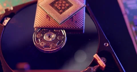Computer components like CPU, Ram and Hard drive closeup view Stock Footage 172052412