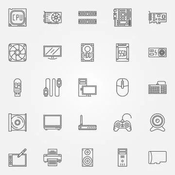 Computer components icons set Illustrazione stock